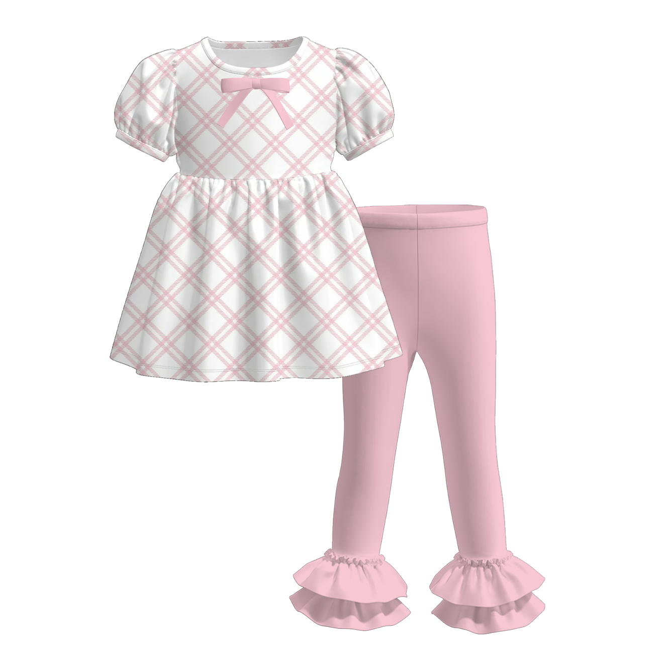 (Pre Order)Girls Fall Plaid Print Ruffle Outfit Set