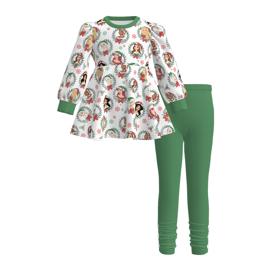 (Pre Order)Girls Christmas Princess Print Outfit Set
