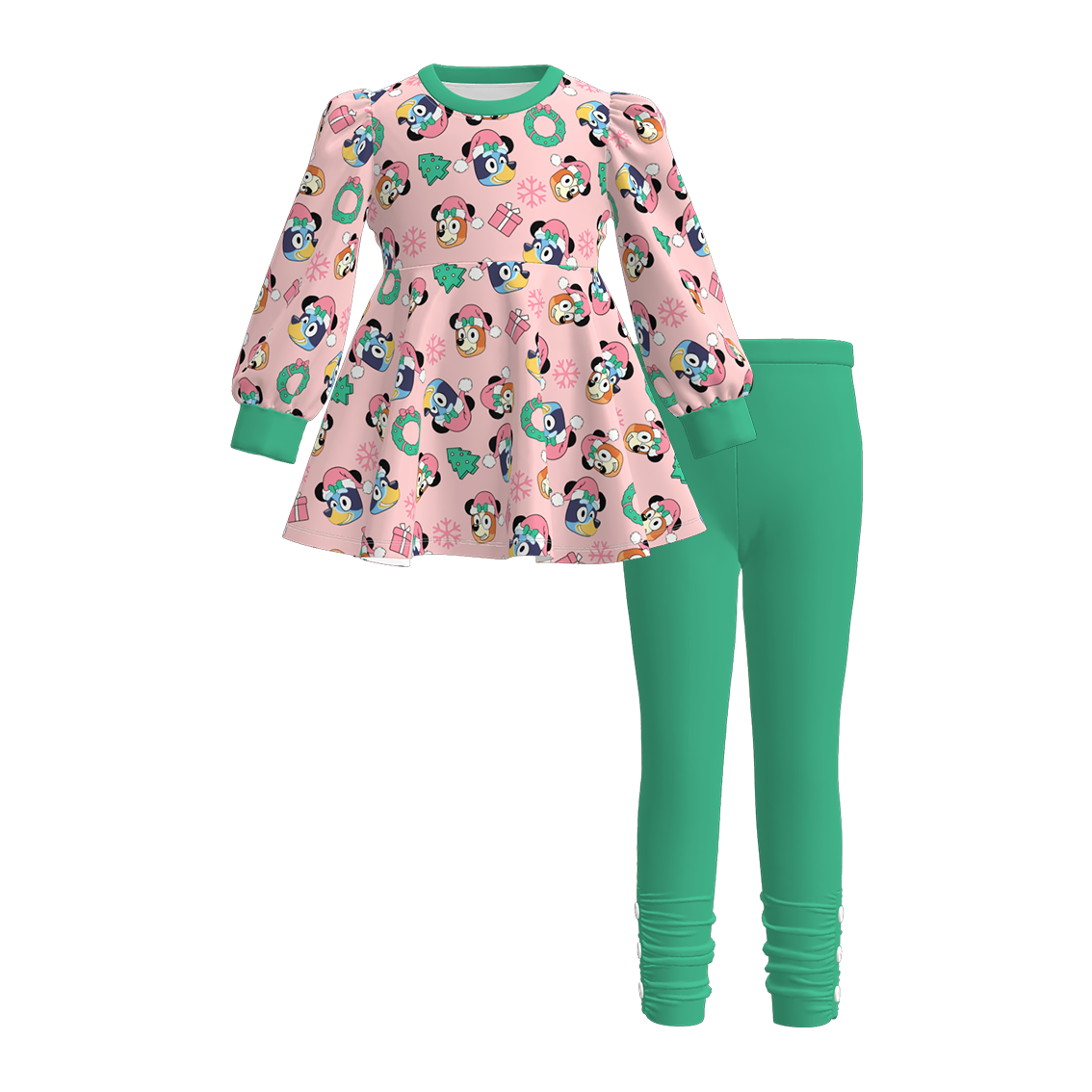 (Pre Order)Girls Christmas Blue Dog Print Outfit Set