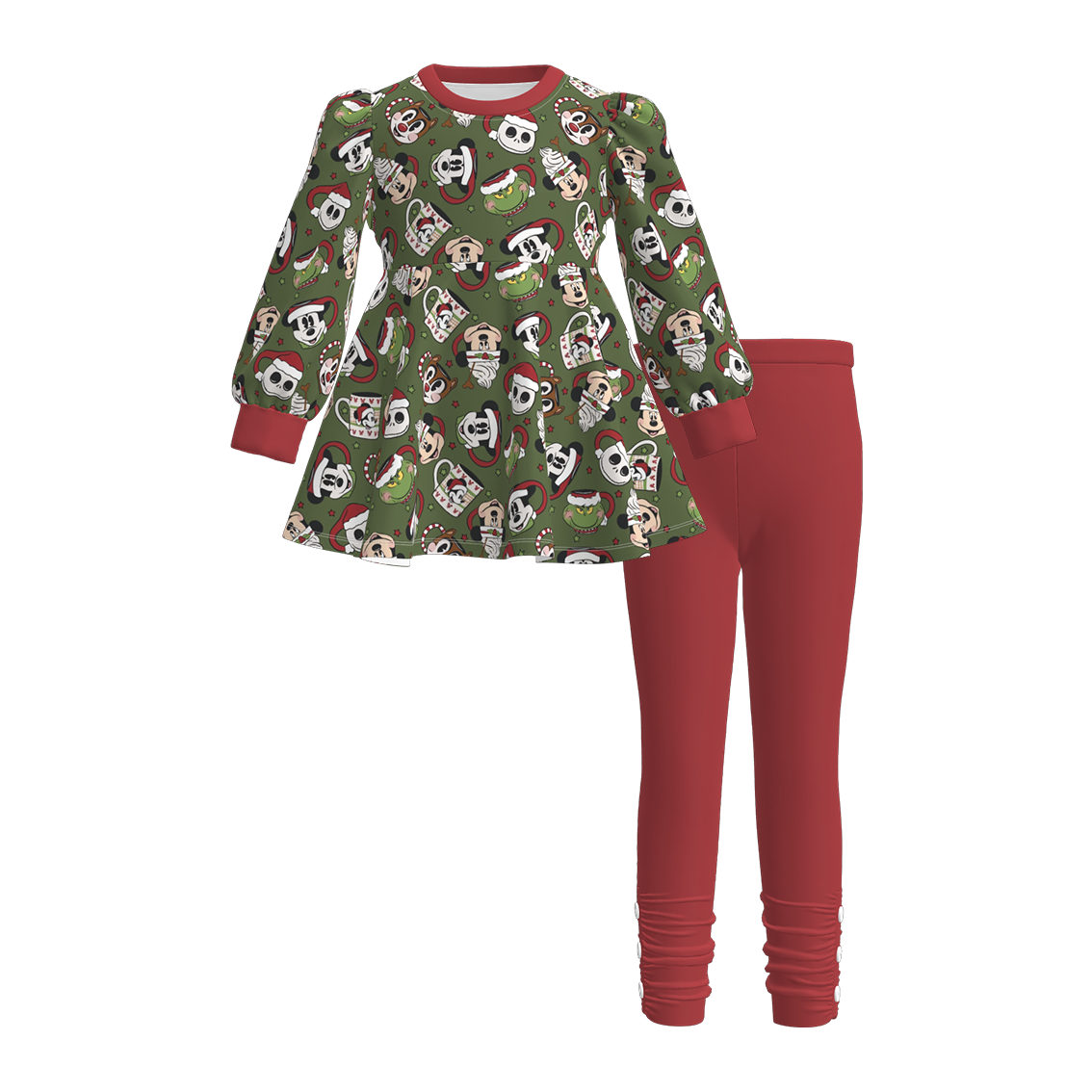 (Pre Order)Girls Christmas Blue Dog Print Outfit Set