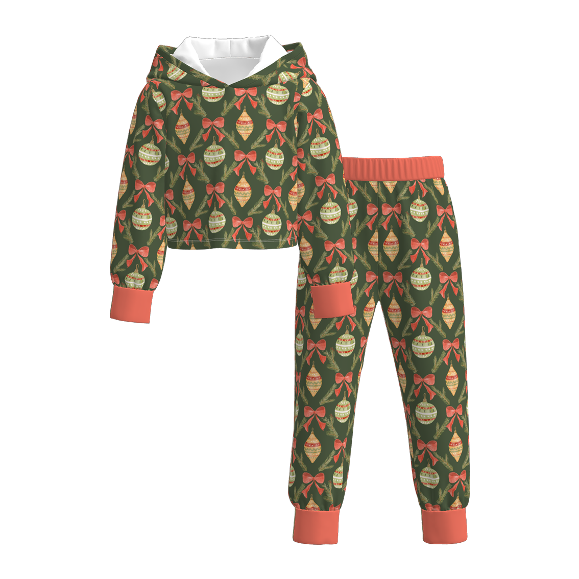 (Pre Order)Girls Christmas Plaid Print Hoodie Set