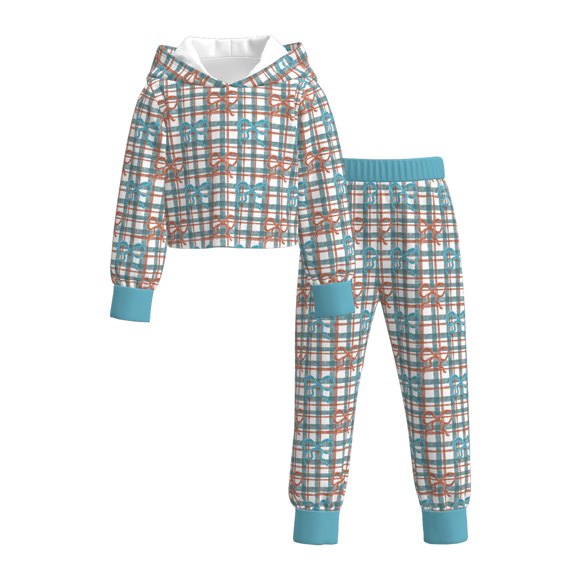 (Pre Order)Girls Christmas Plaid Print Hoodie Set