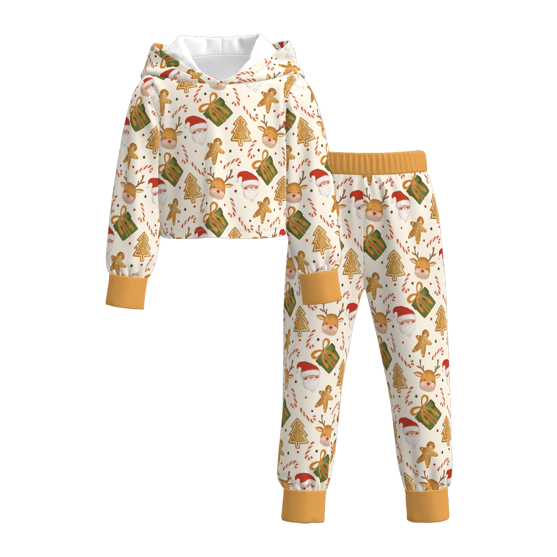 (Pre Order)Girls Christmas Bow Print Hoodie Set