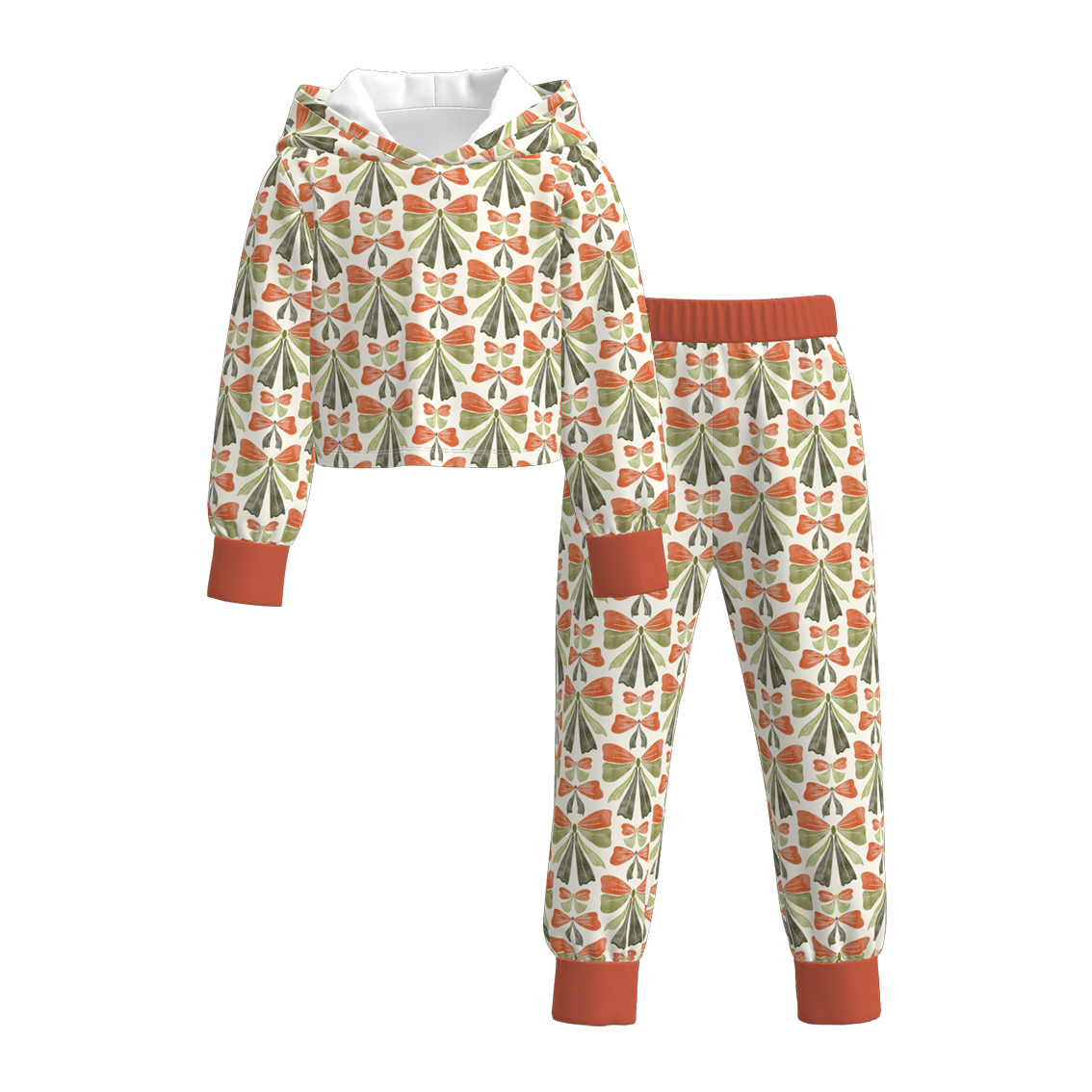 (Pre Order)Girls Christmas Bow Print Hoodie Set