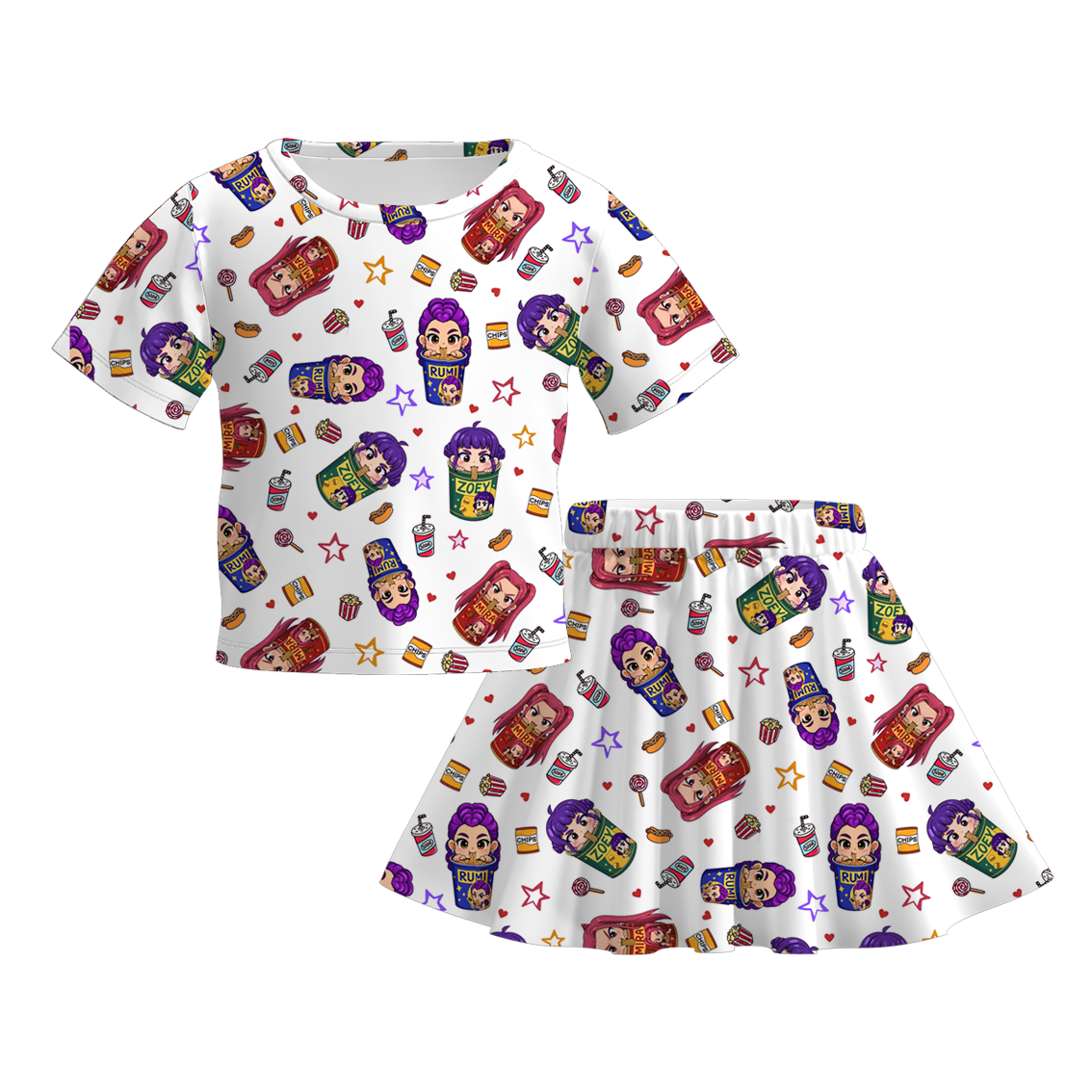 (Pre Order)Girls Movie Character Print Skirt Set