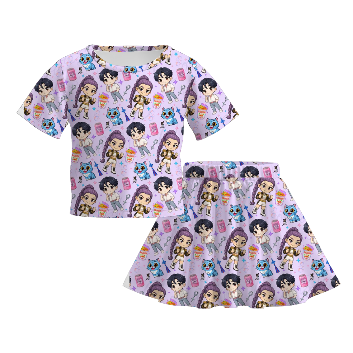(Pre Order)Girls Movie Character Print Skirt Set