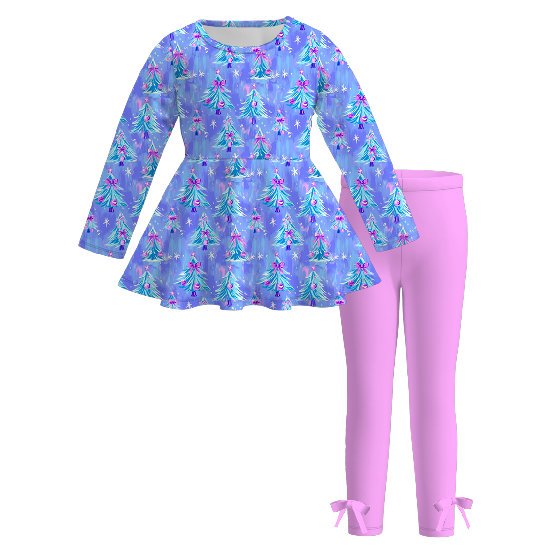 (Pre Order)Girls Christmas Tree Print Dress&Set