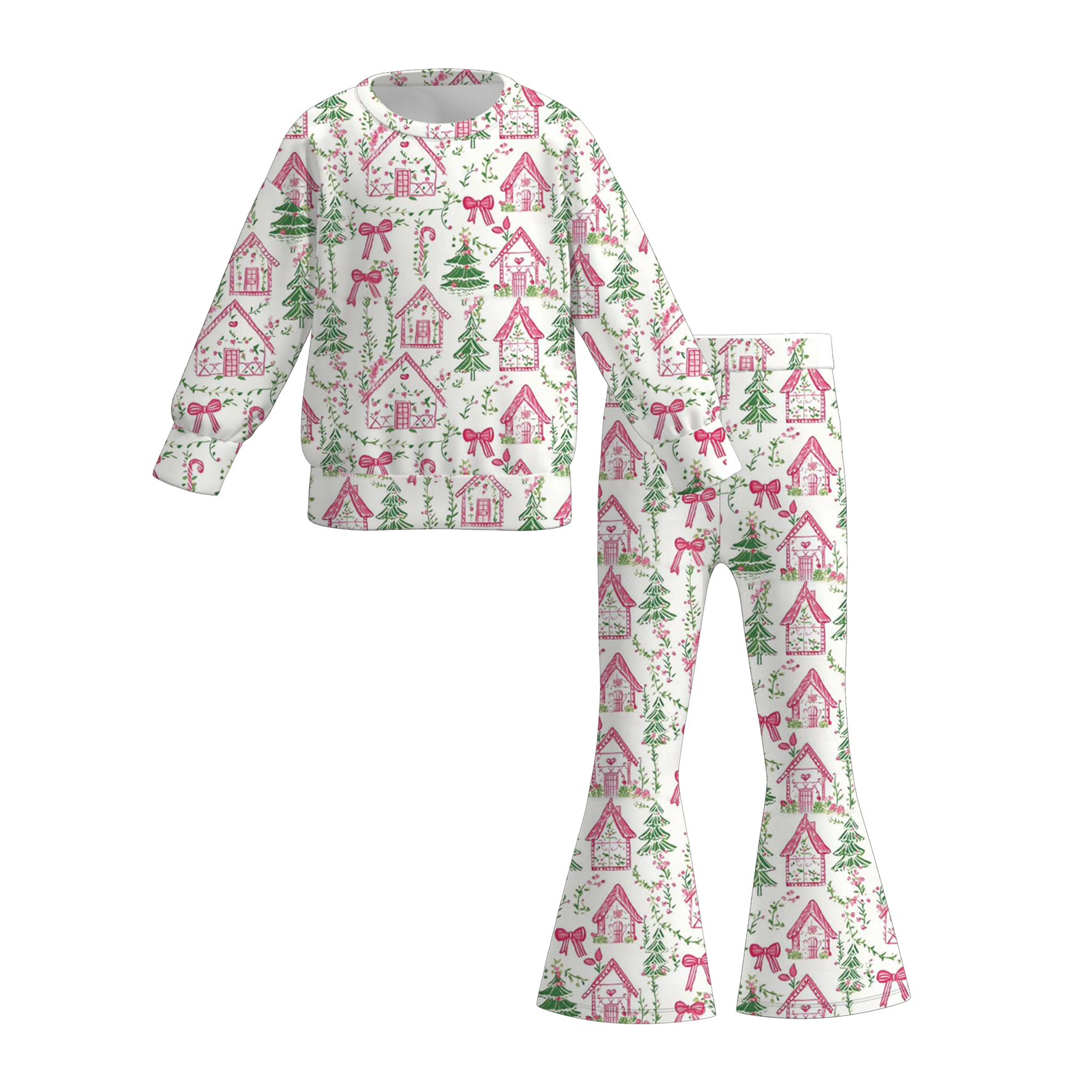 (Pre Order)Girls Christmas Print Twill Sweatshirt Suit