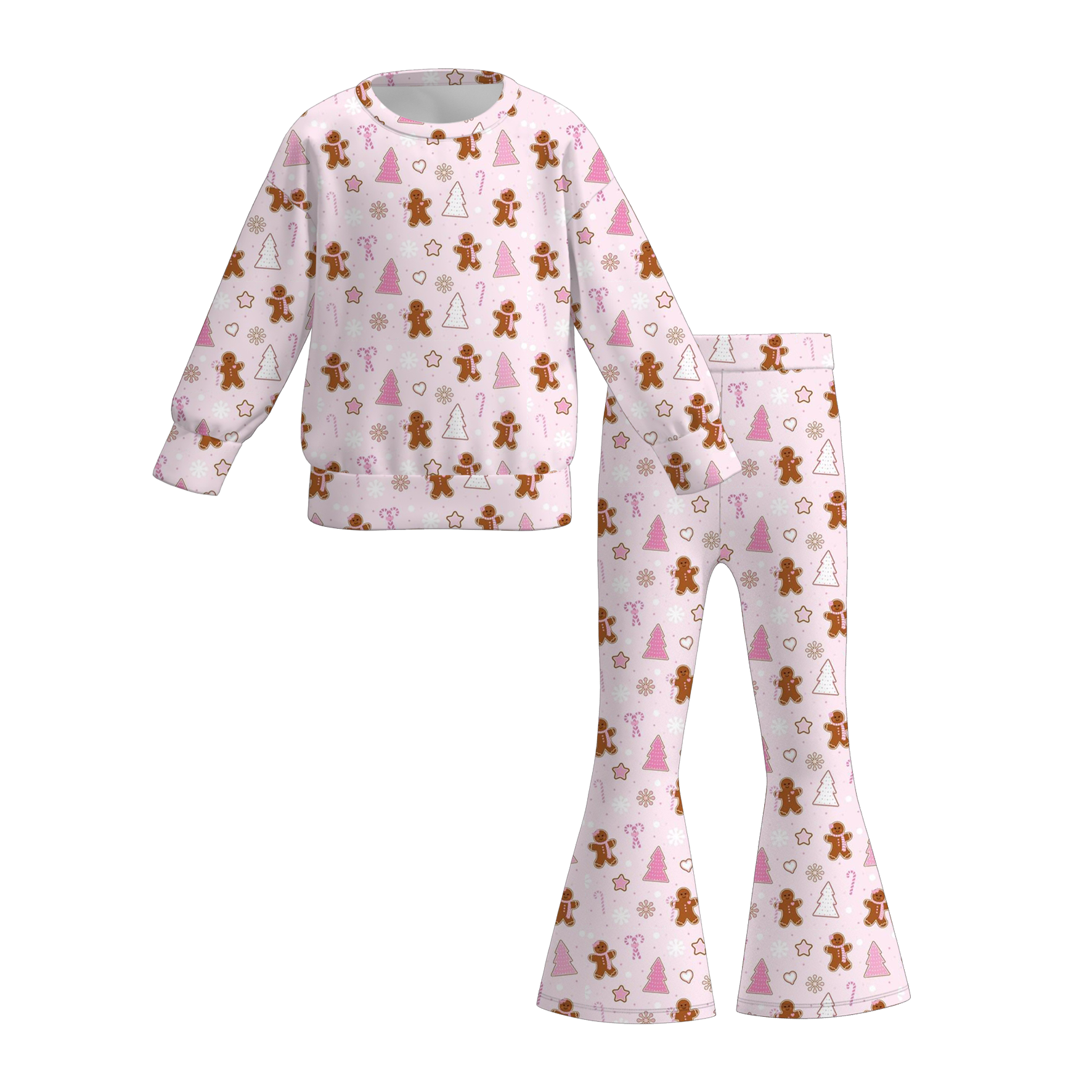 (Pre Order)Girls Christmas Print Twill Sweatshirt Suit