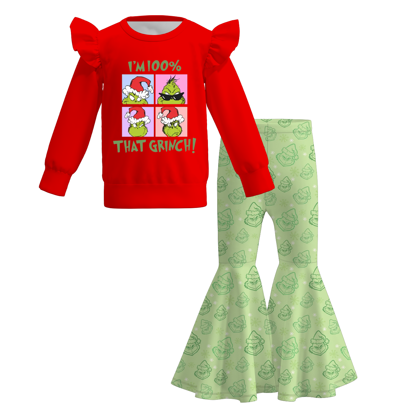 (Pre Order)Girls Christmas Cartoon Print Outfit Set