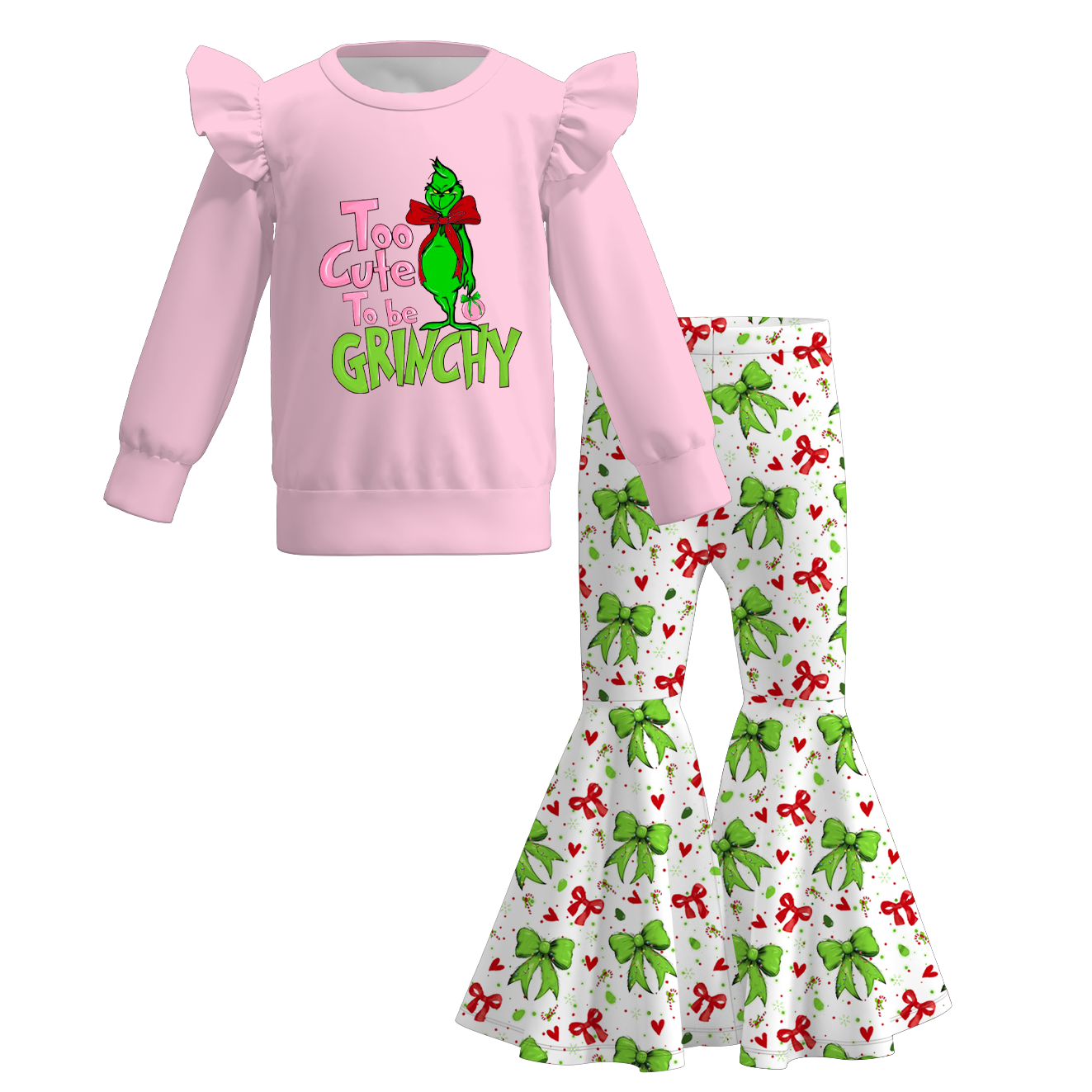 (Pre Order)Girls Christmas Cartoon Print Outfit Set