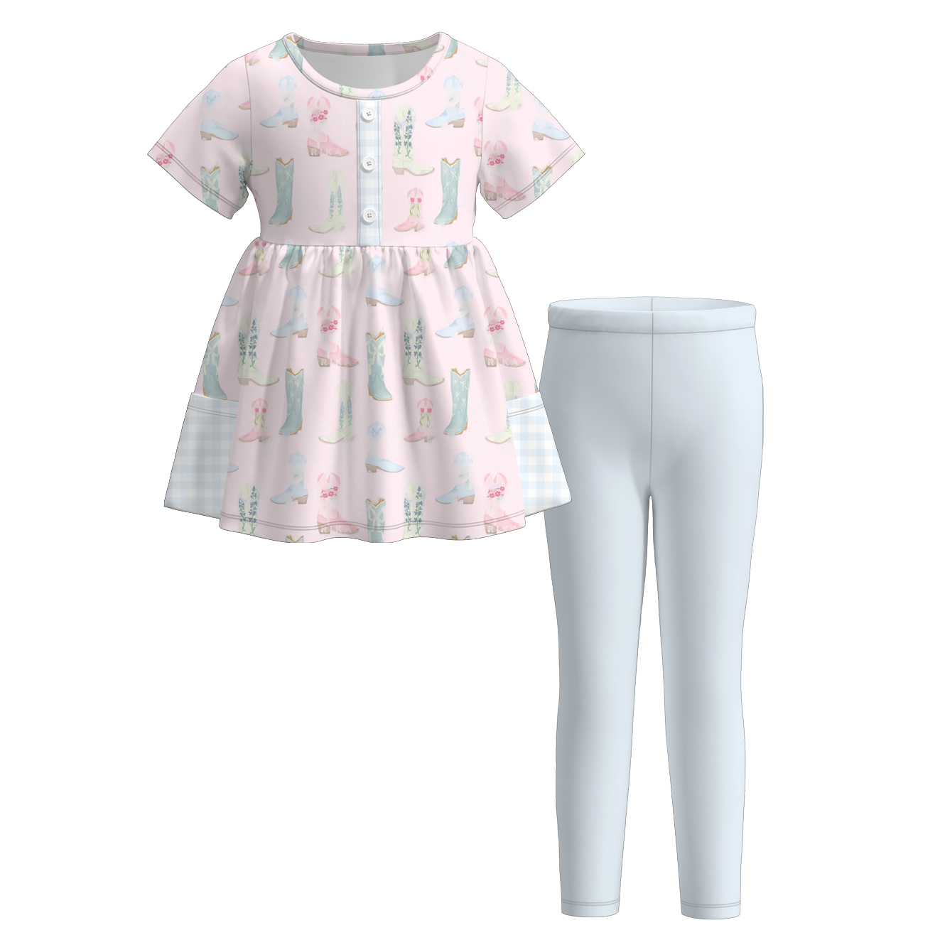 (Pre Order)Girls Fall Farm Chick&Boots Print Outfit Set with Pockets