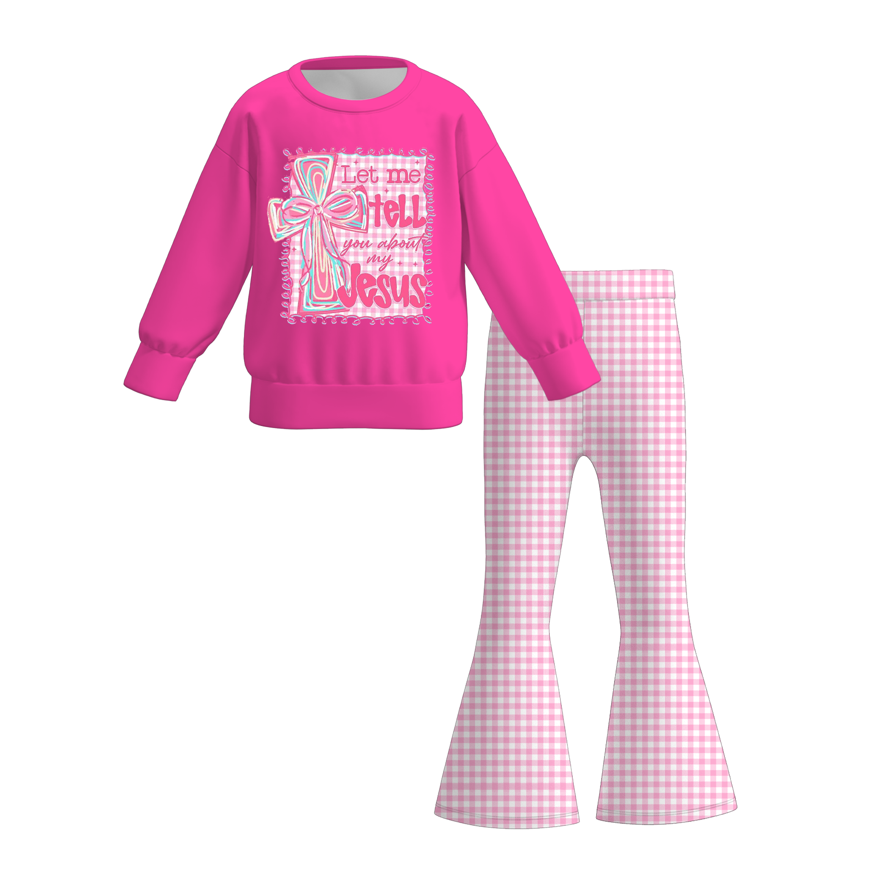 (Pre Order)Girls Fall Bow&Boots Print Sweatshirt Set