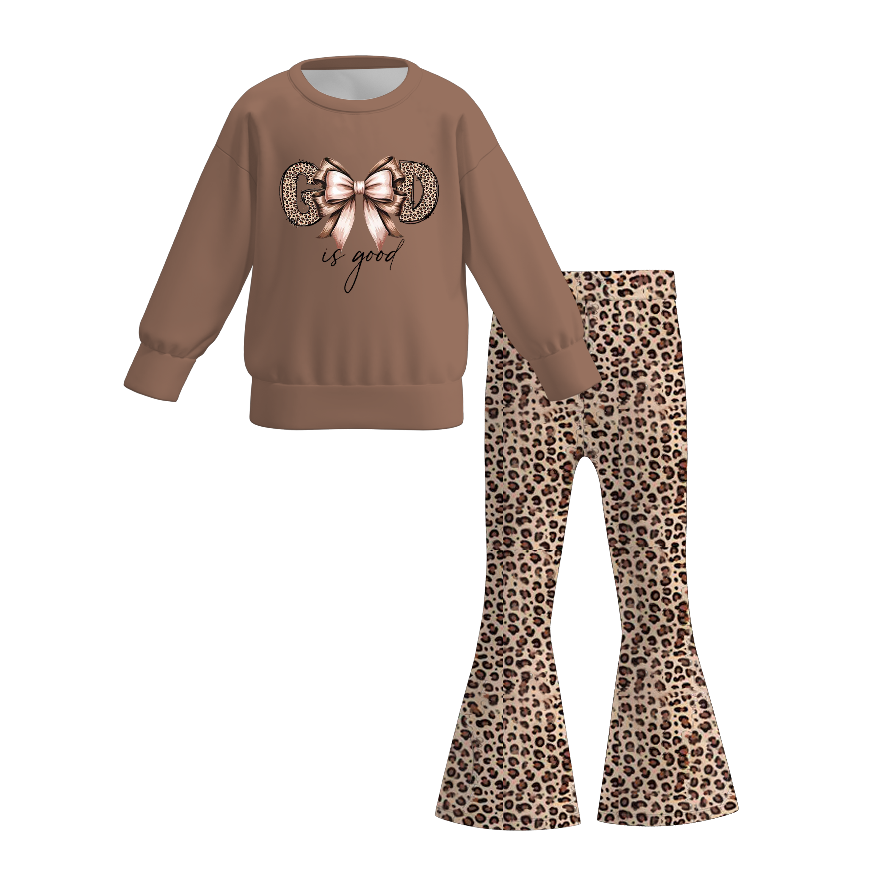 (Pre Order)Girls Fall Bow&Boots Print Sweatshirt Set