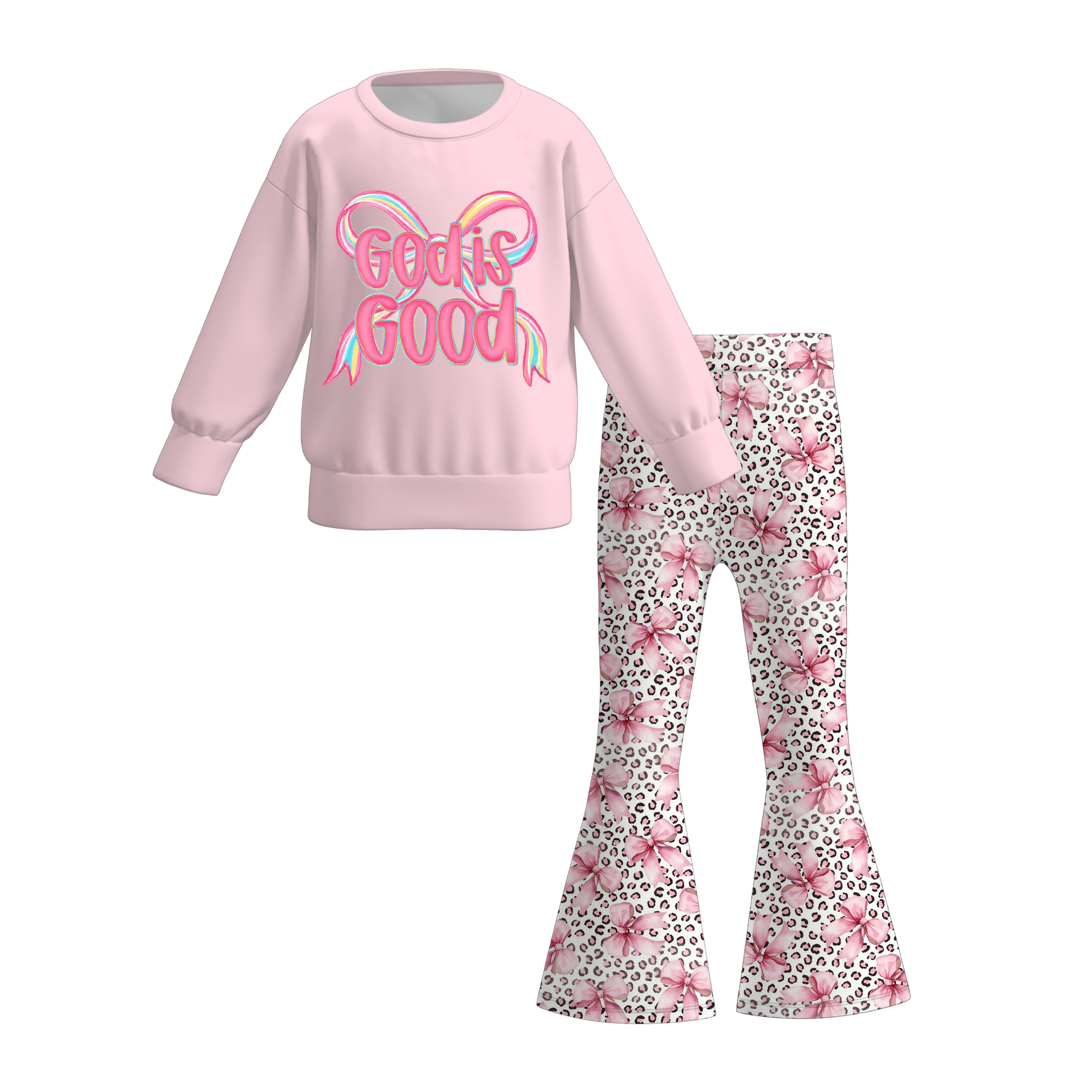 (Pre Order)Girls Fall Bow&Boots Print Sweatshirt Set