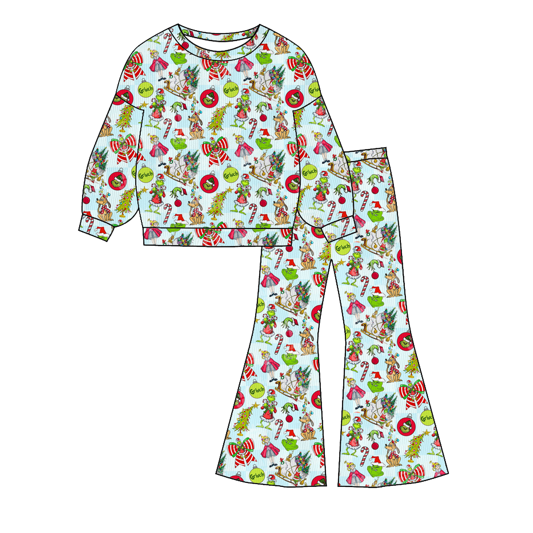 (Pre Order)Girls Christmas Cartoon Print Dress,Set&Top