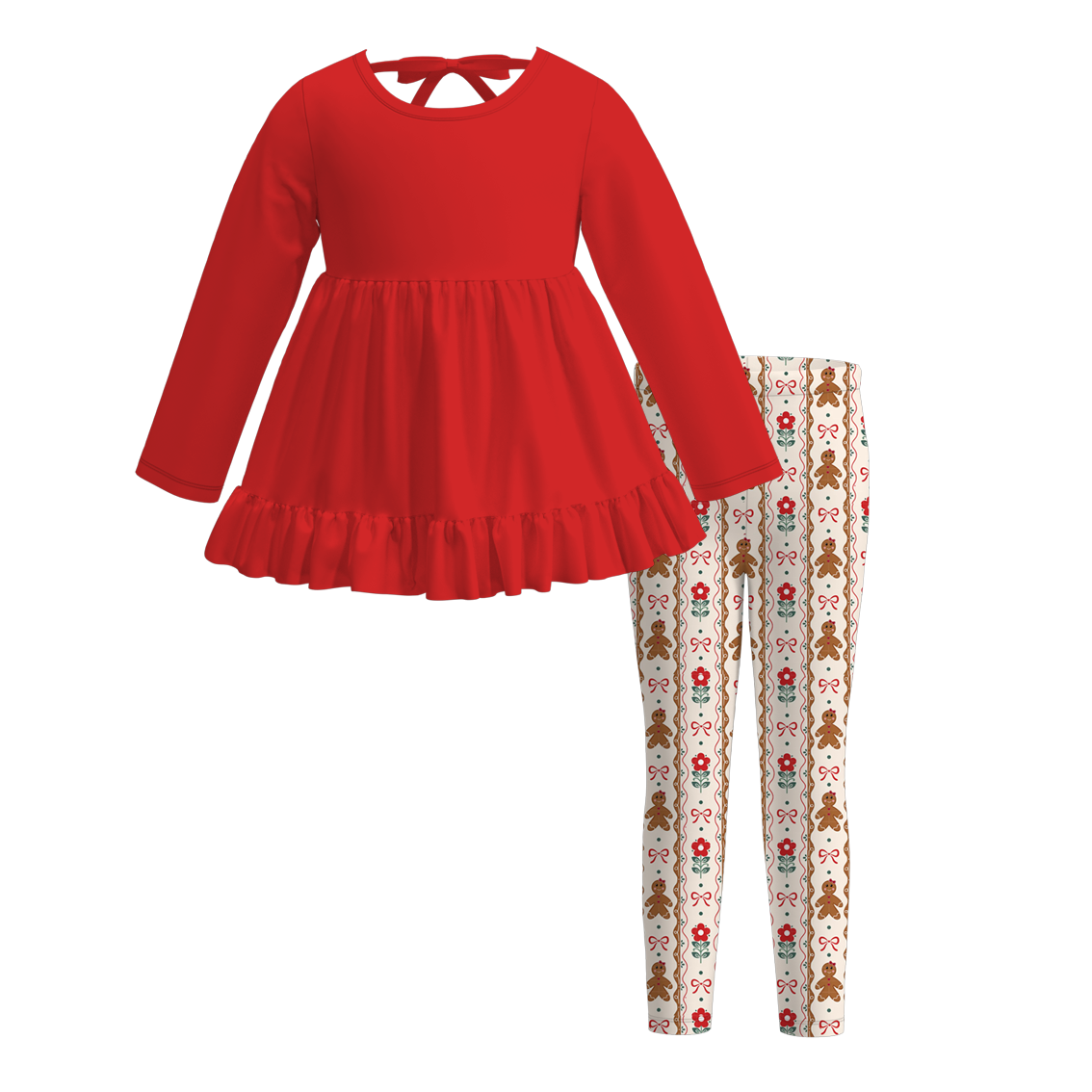 (Pre Order)Girls Christmas Gingerbread Print Outfit Set