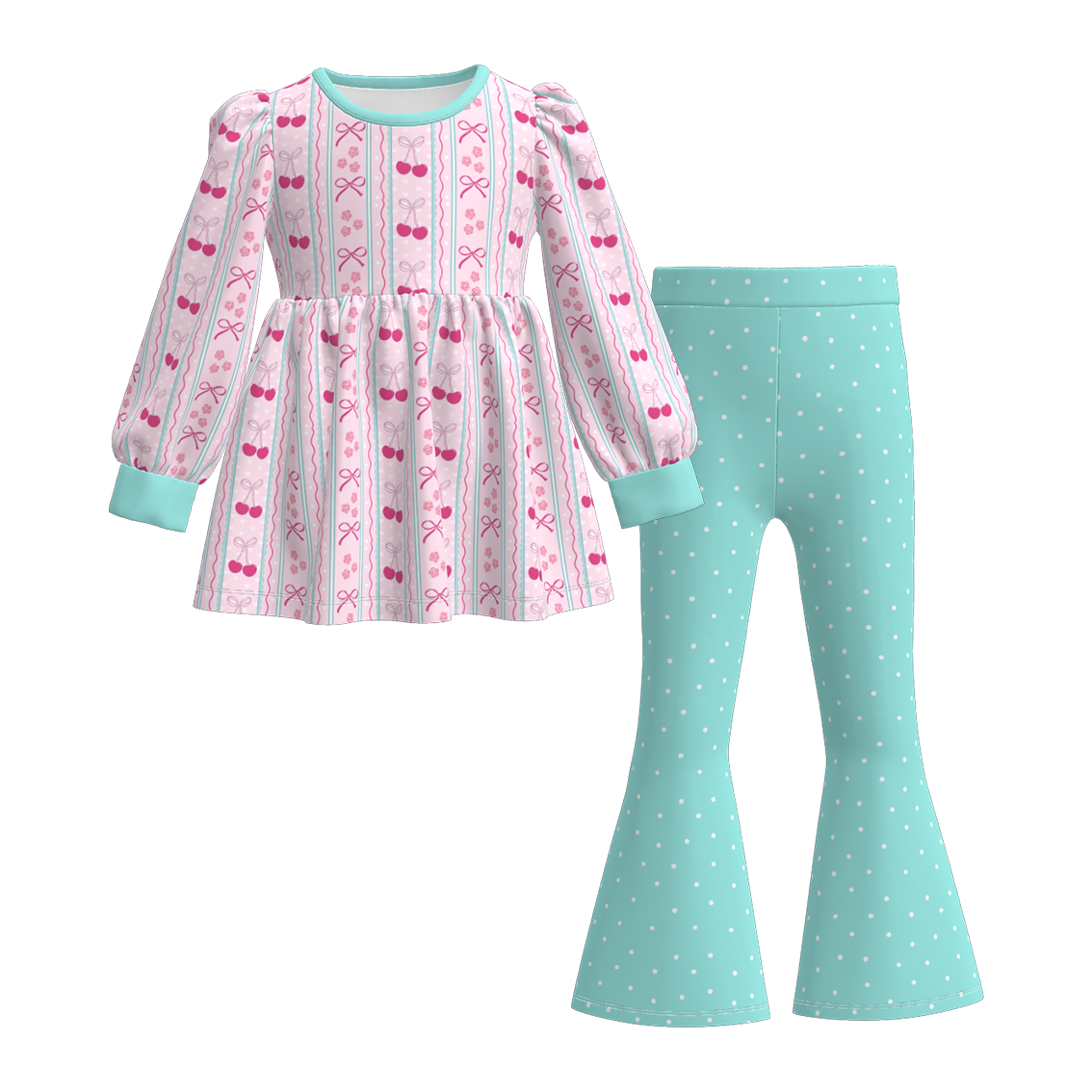 (Pre Order)Girls Valentine's Day Cherry Print Dress,Set&Top