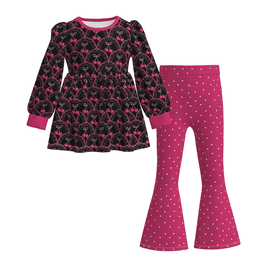 (Pre Order)Girls Valentine's Day Cherry Print Dress,Set&Top