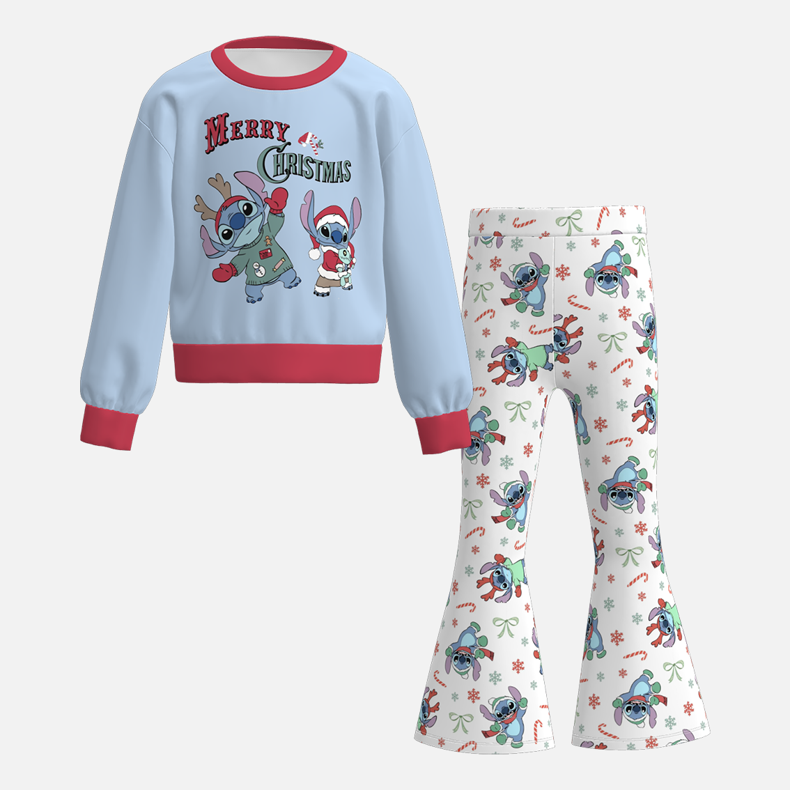 (Pre Order)Girls Christmas Cartoon Print Outfit Set