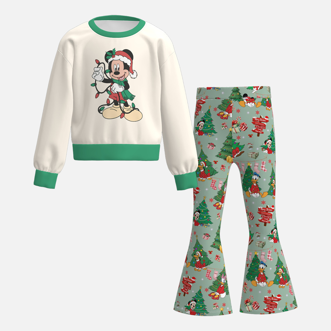 (Pre Order)Girls Christmas Cartoon Print Outfit Set