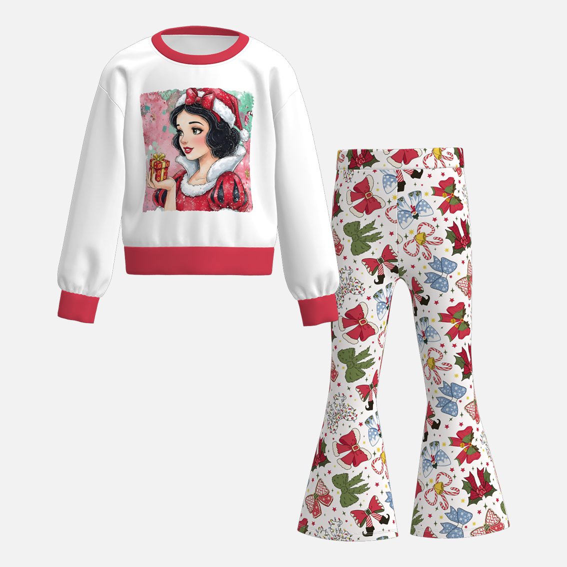 (Pre Order)Girls Christmas Cartoon Print Outfit Set