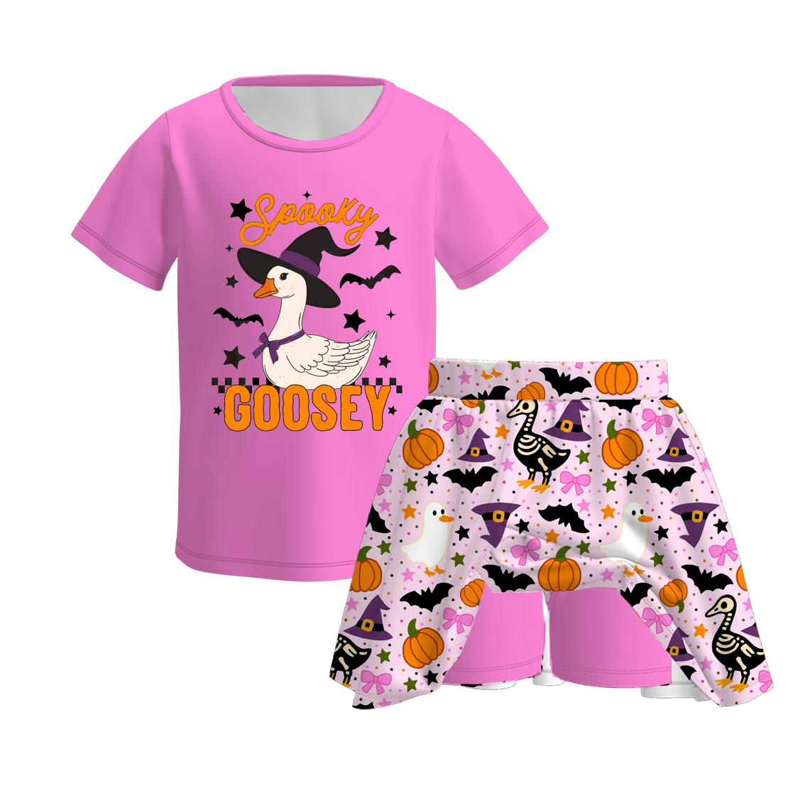 (Pre Order)Girls Halloween Goose Print Skort Set