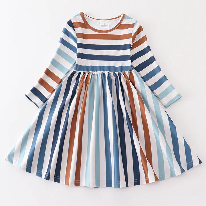 (In Stock E2-4-2 L22-3-1 L31-4-3)Mommy and Me Fall Stripe Dress
