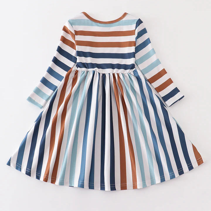 (In Stock E2-4-2 L22-3-1 L31-4-3)Mommy and Me Fall Stripe Dress