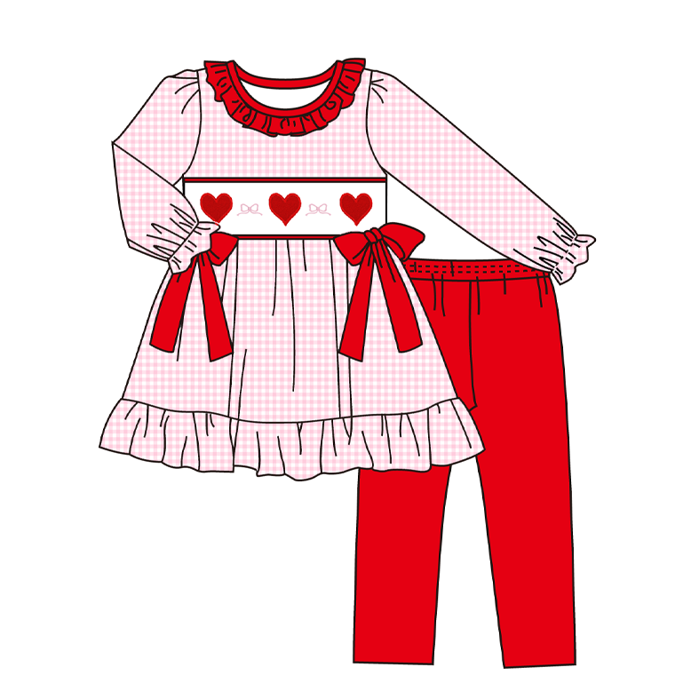 (Pre Order)Sisters Valentine's Day Embroidery Smocked Dress,Set&Romper
