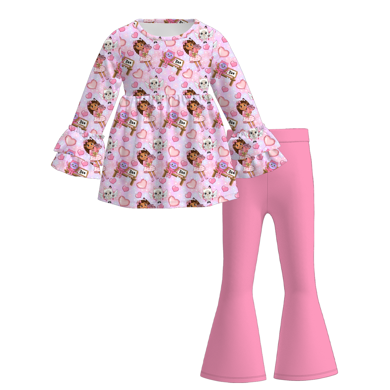 (Pre Order)Girls Valentine's Day Print Ruffle Outfit Set