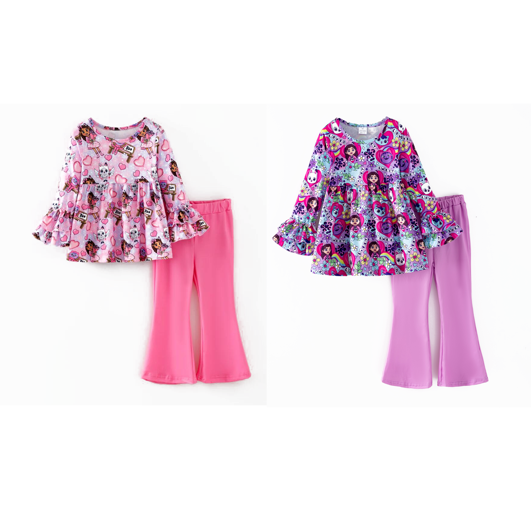 (Pre Order,Prepack Zone)Girls Valentine's Day Cartoon Print Set(Mix Size)