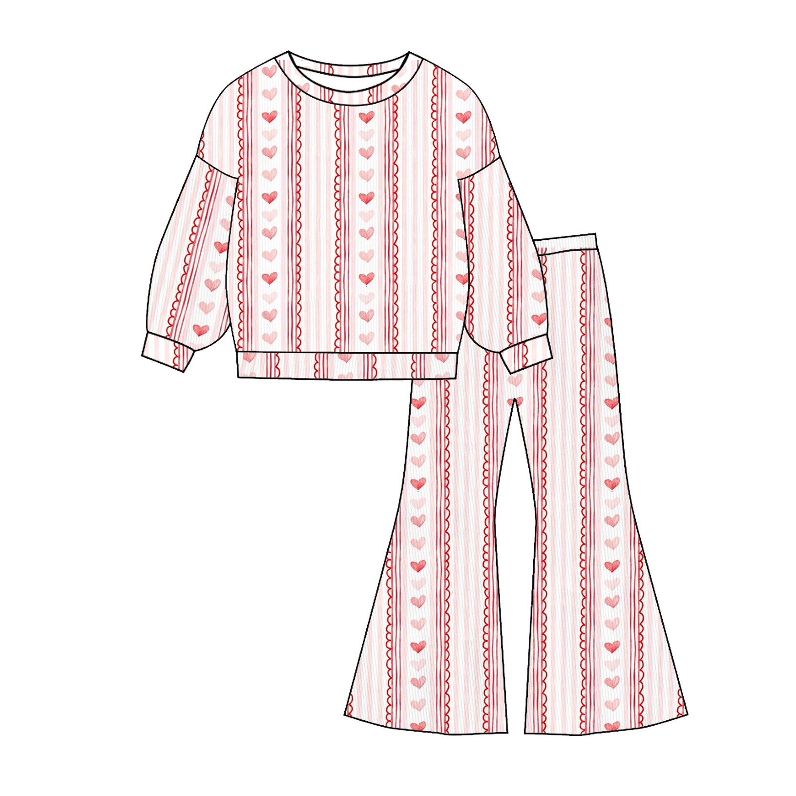 (Pre Order)Girls Valentine's Day Print Twill Sweatshirt Suit