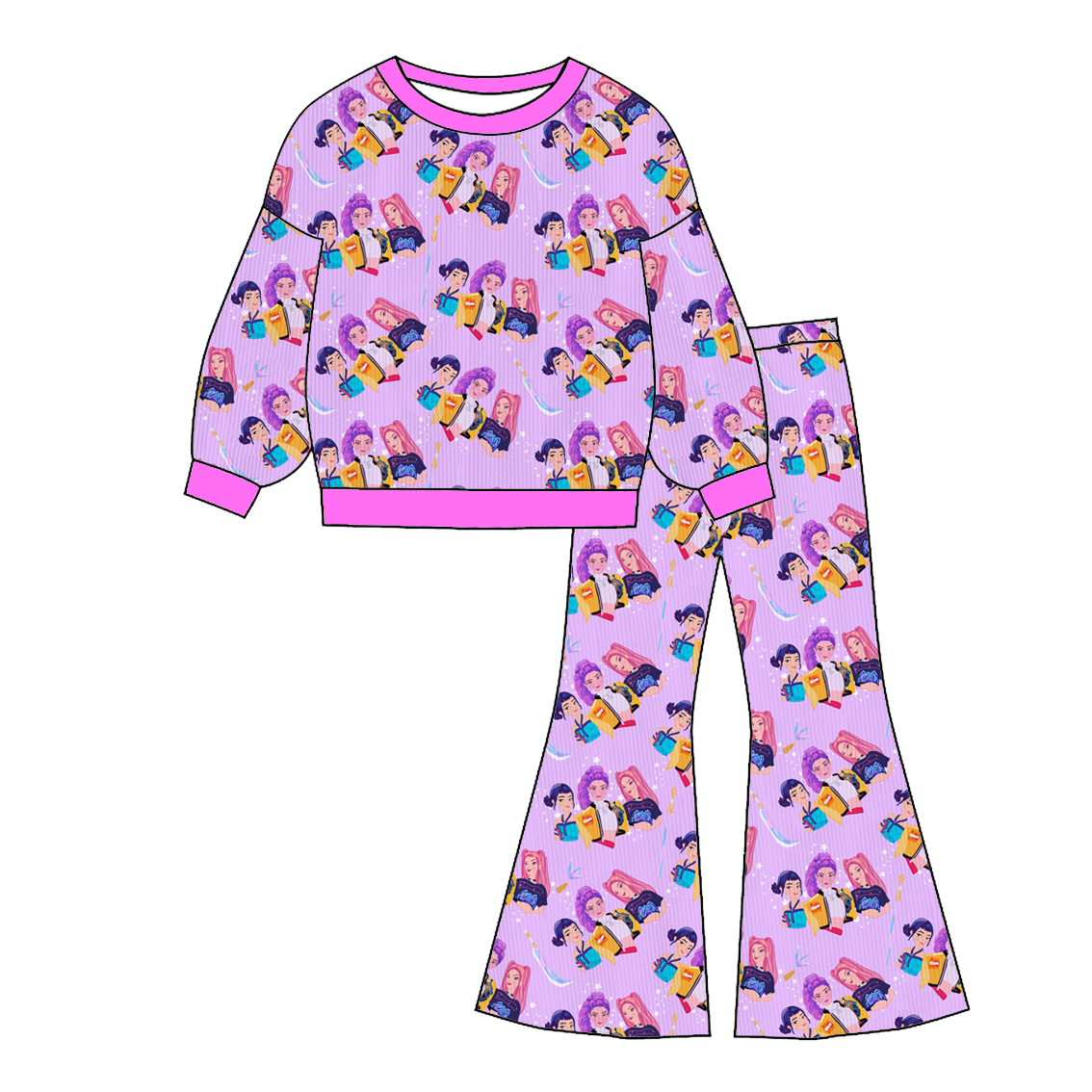 (Pre Order)Girls Movie Character Print Twill Sweatshirt Suit