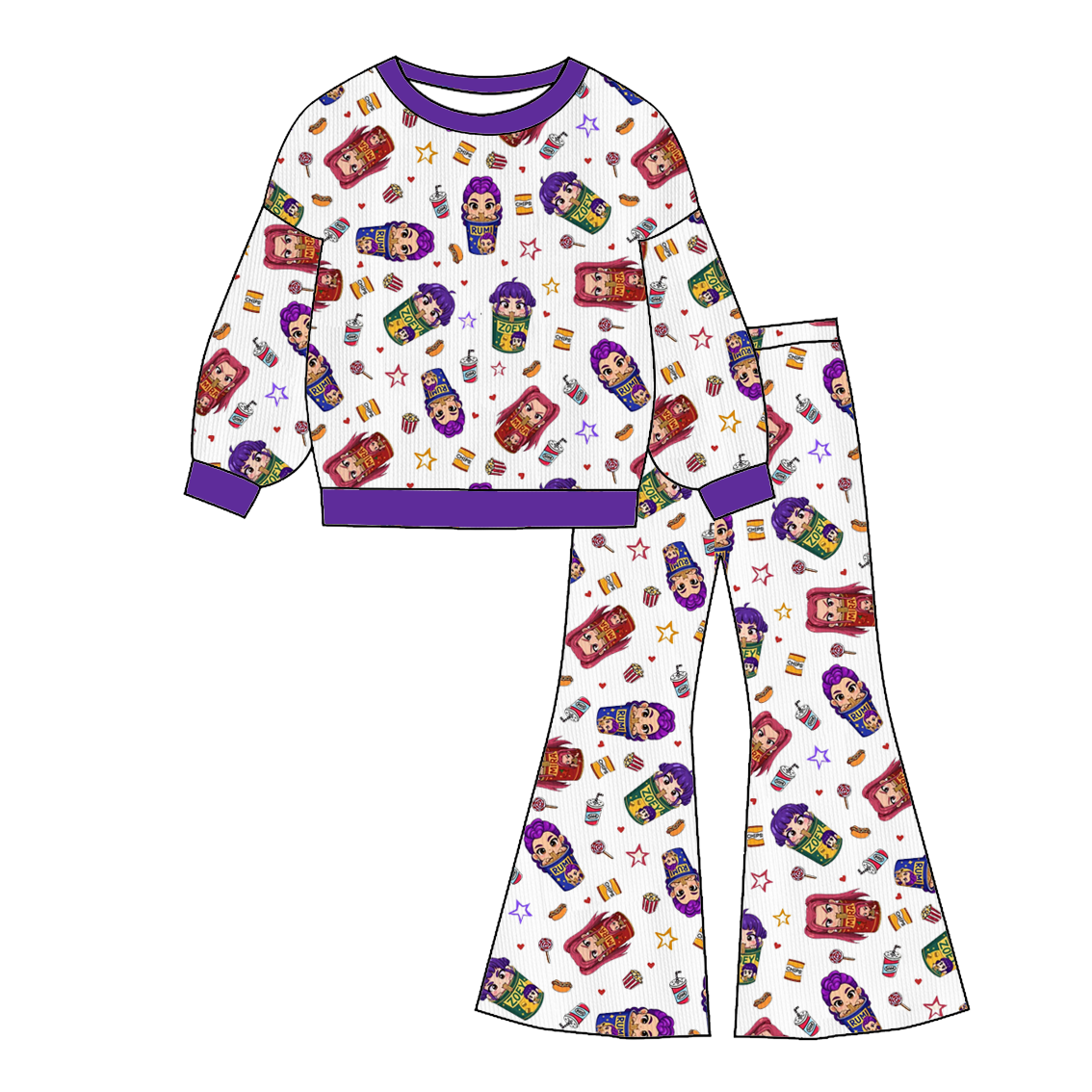 (Pre Order)Girls Movie Character Print Twill Sweatshirt Suit