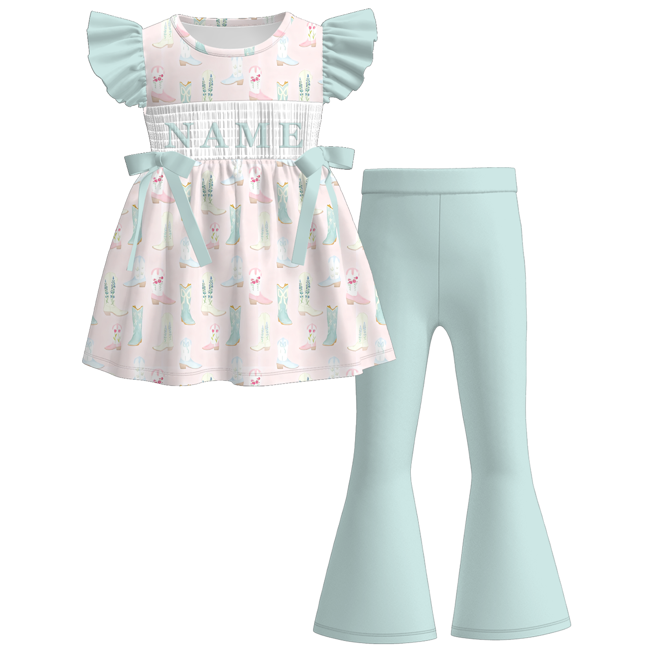 (Pre Order)Sisters Spring Boots Embroidery Smocked Dress,Set&Romper