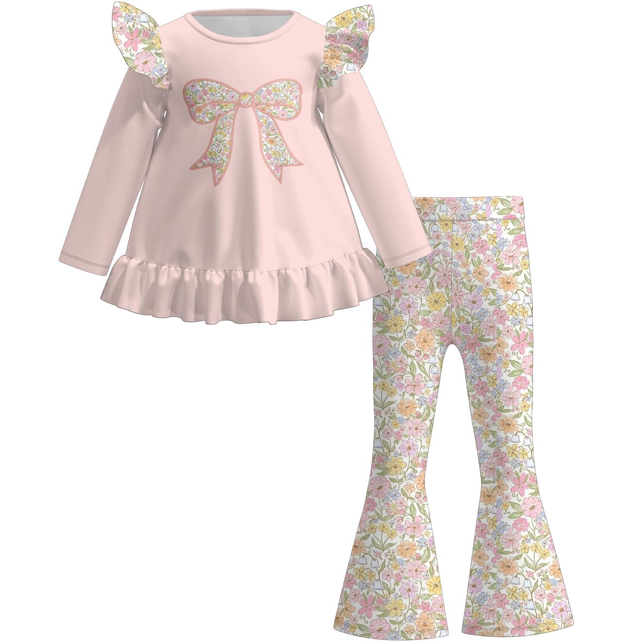 (Pre Order)Sisters Valentine's Day Bow Applique Dress,Set&Romper