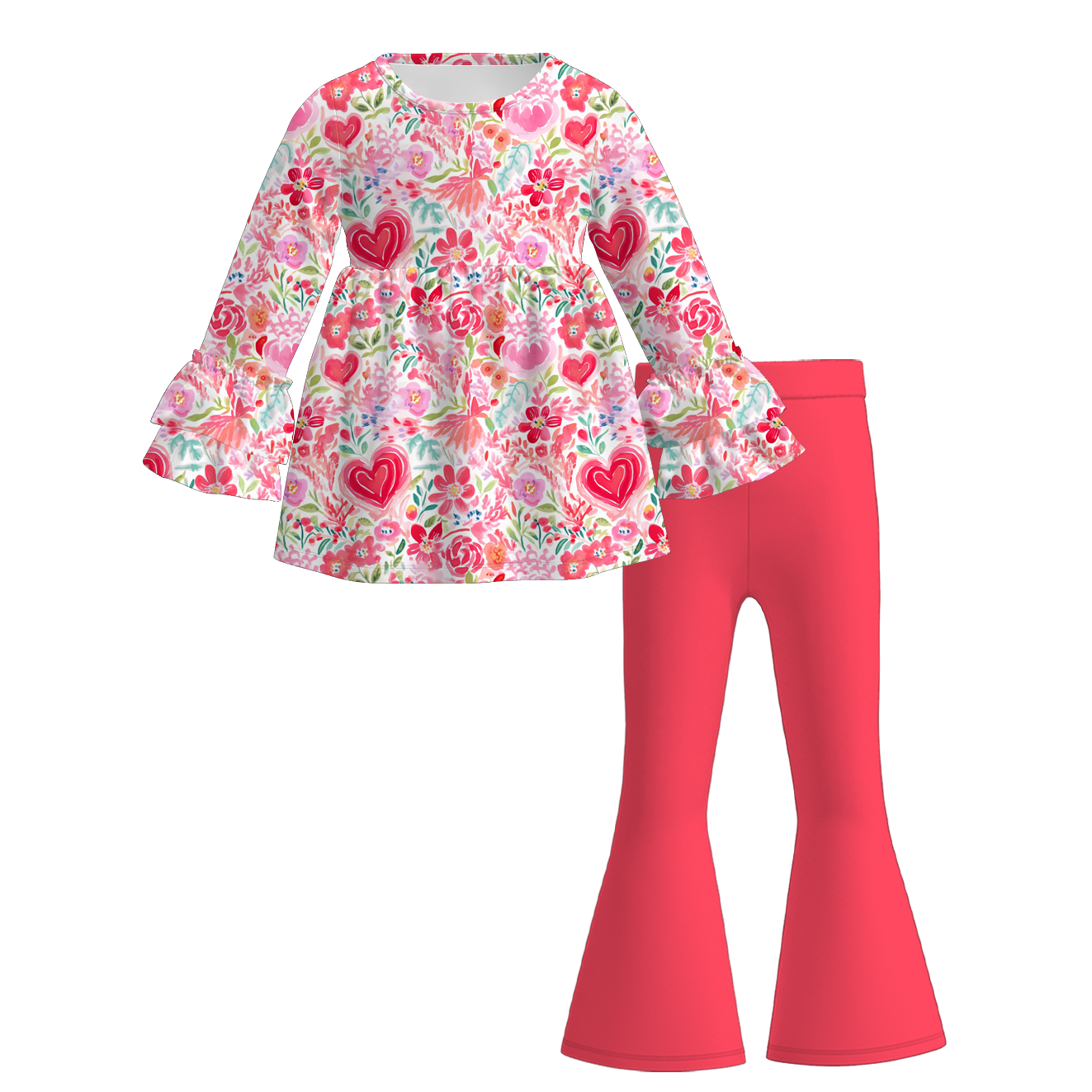 (Pre Order)Girls Valentine's Day Print Outfit Set