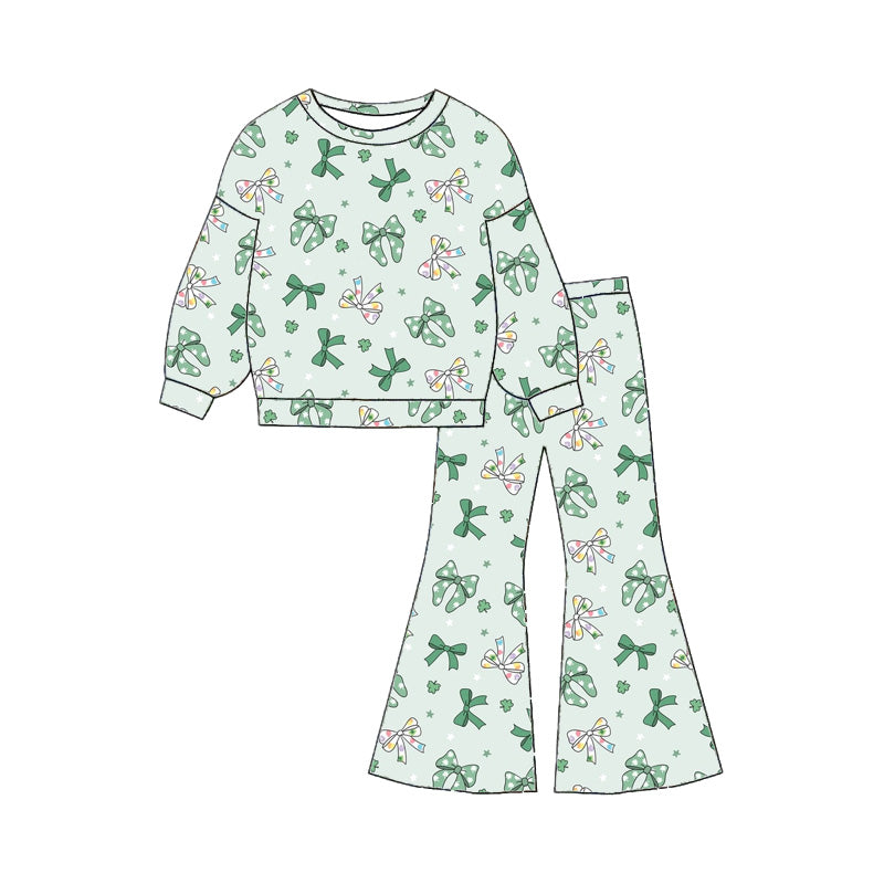 (Pre Order)Girls St. Patrick's Day Shamrock Print Twill Sweatshirt Suit