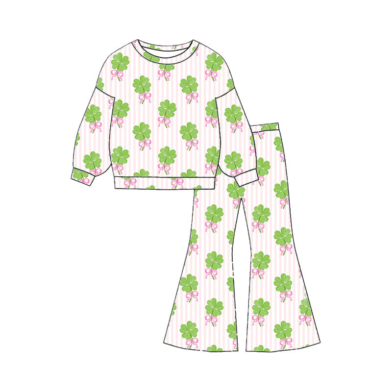 (Pre Order)Girls St. Patrick's Day Shamrock Print Twill Sweatshirt Suit