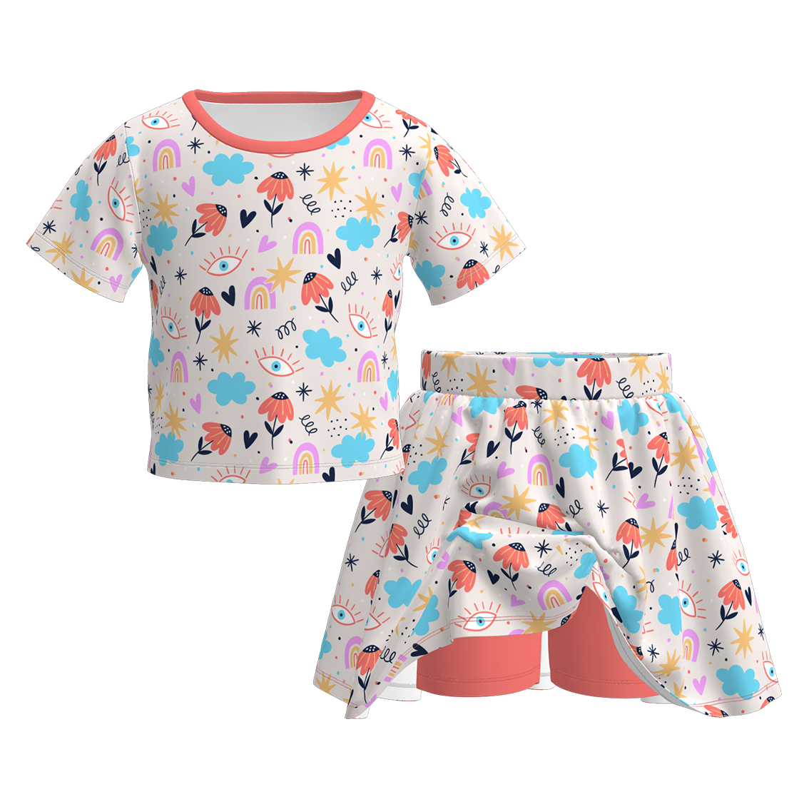 (Pre Order)Girls Spring&Summer Cartoon Print Skort Set