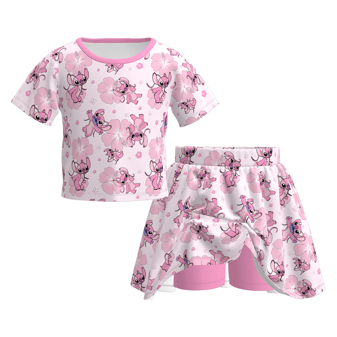 (Pre Order)Girls Spring&Summer Cartoon Print Skort Set