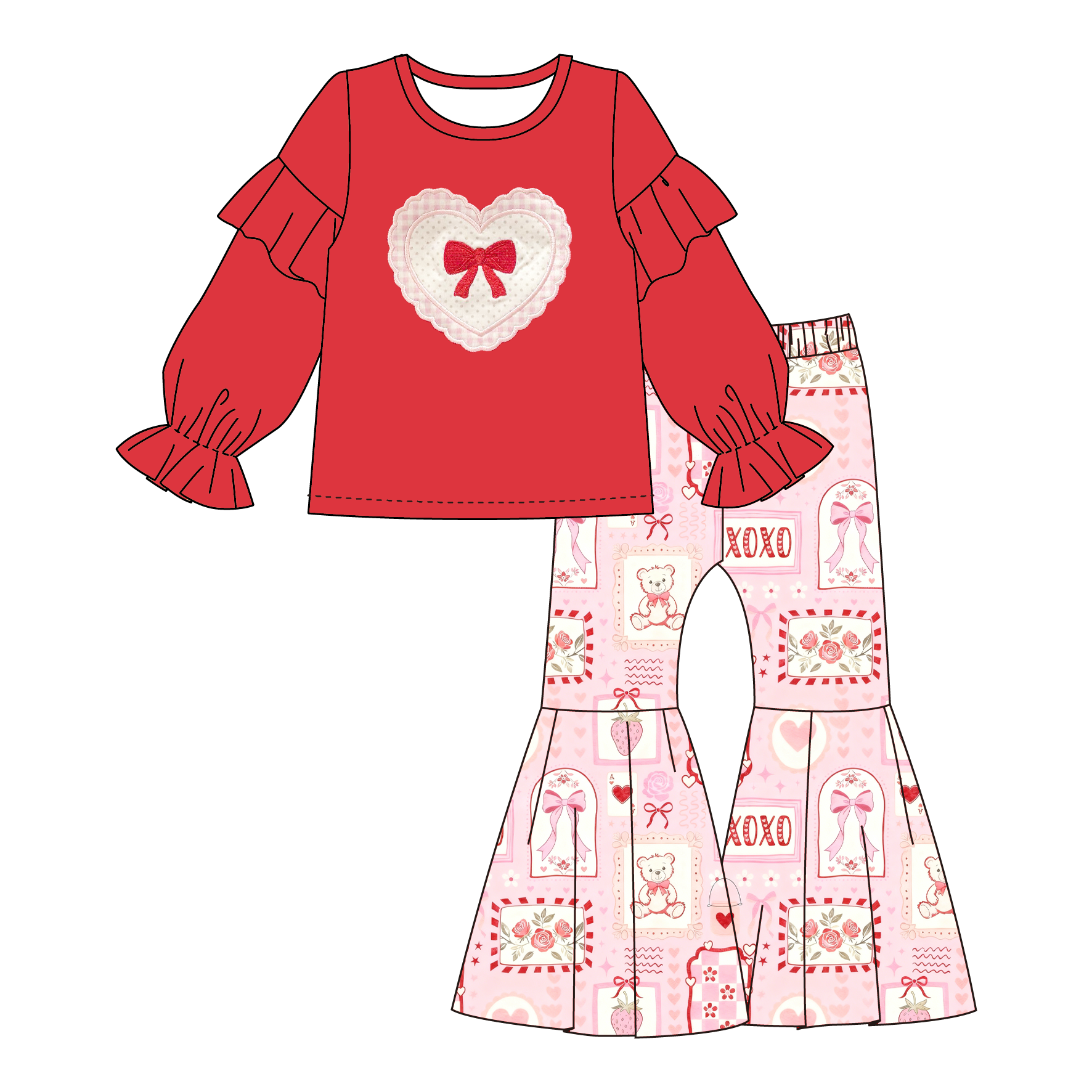 (Pre Order)Sisters Valentine's Day Heart Applique Set&Romper