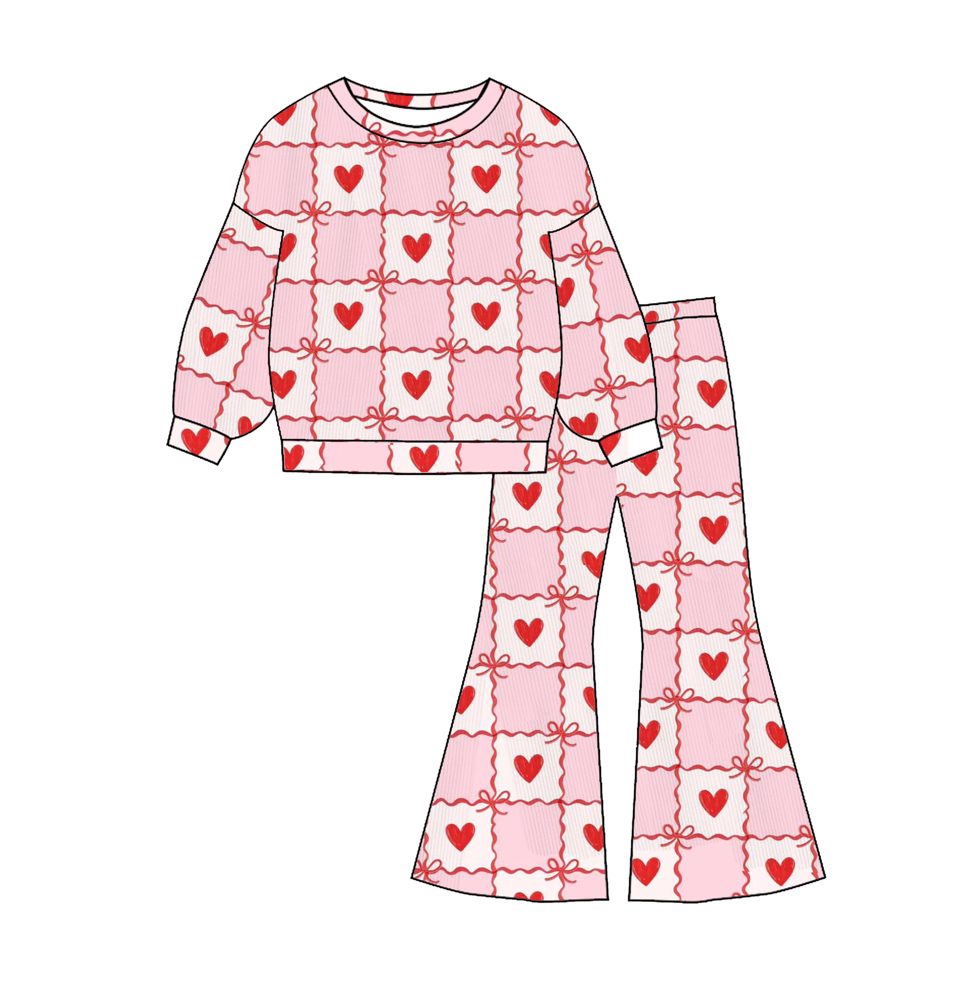 (Pre Order)Girls Valentine's Day Print Twill Sweatshirt Suit