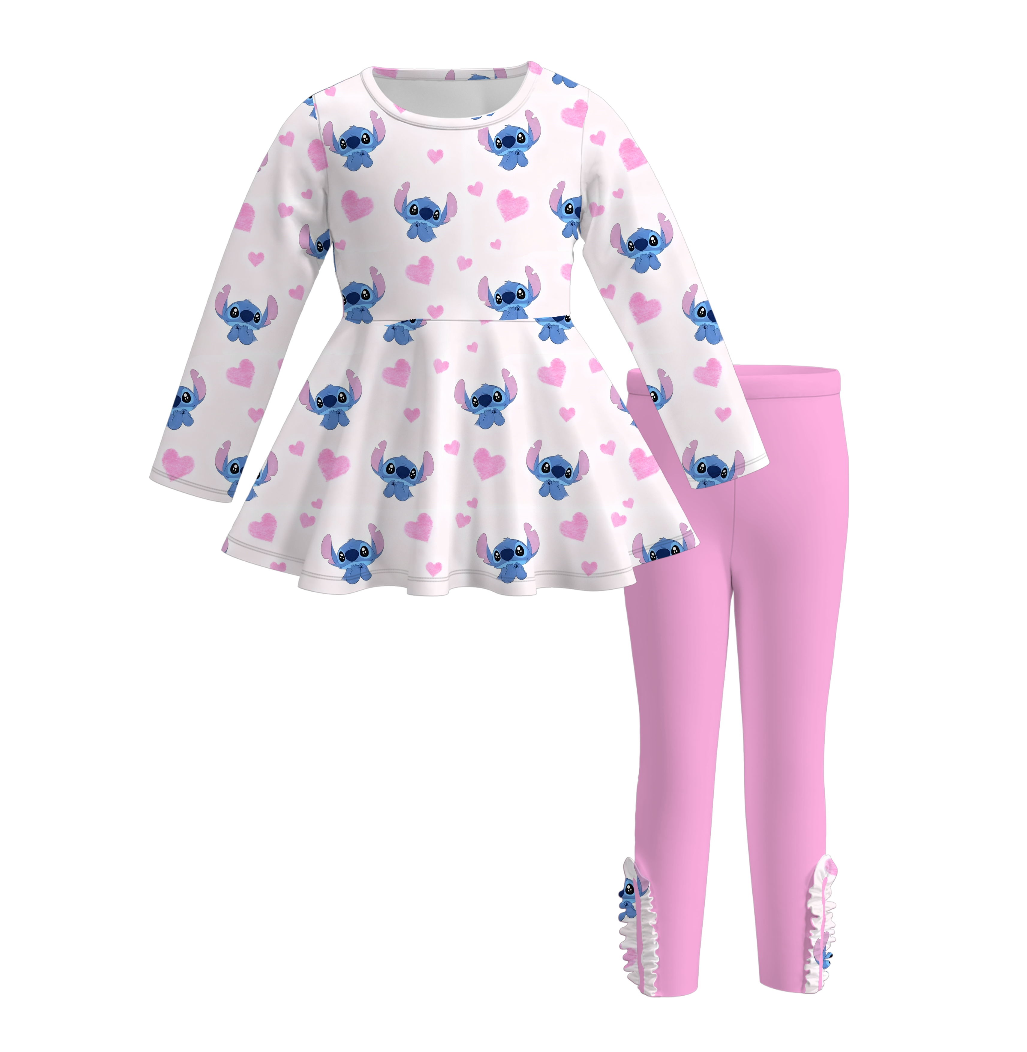 (Pre Order)Girls Valentine's Day Cartoon Print Outfit Set