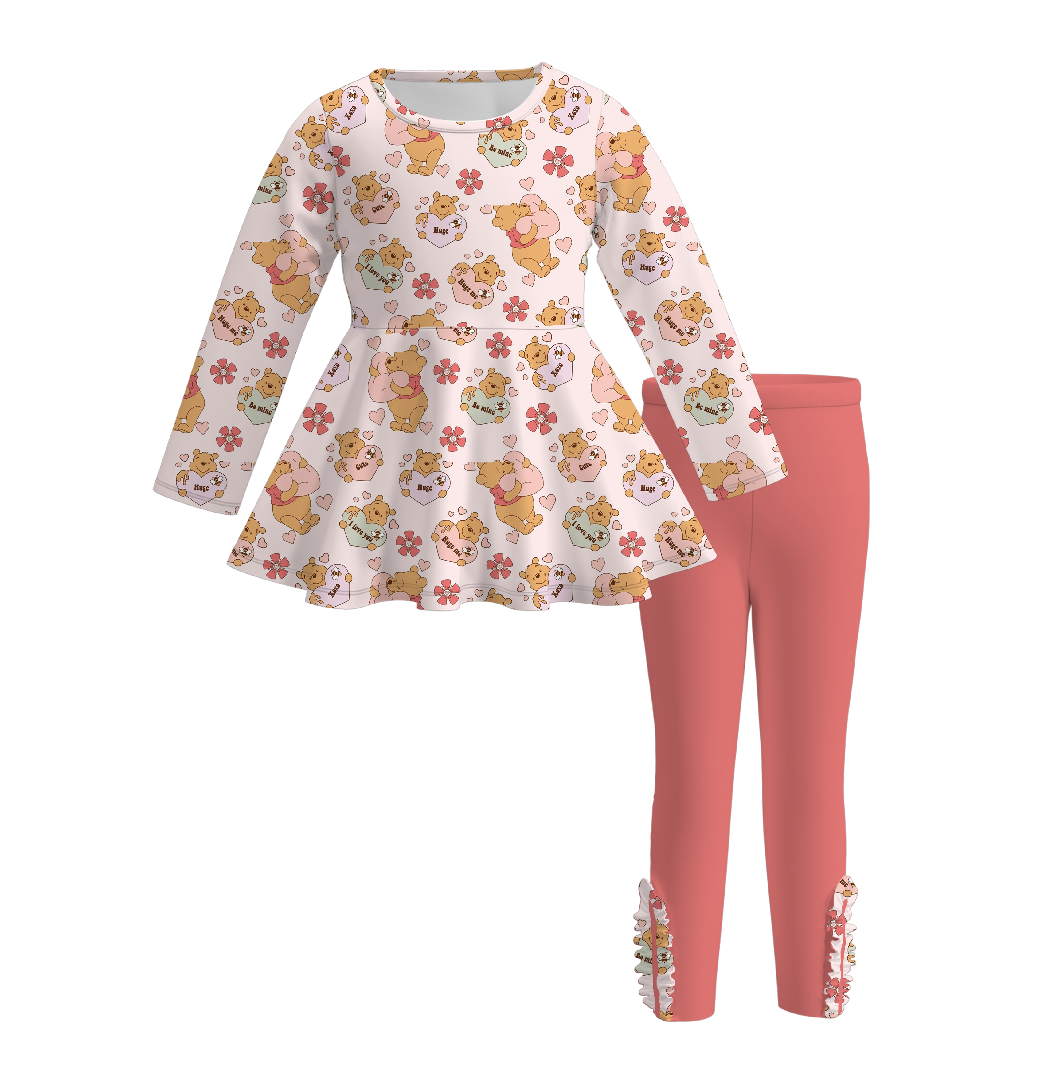 (Pre Order)Girls Valentine's Day Cartoon Print Outfit Set