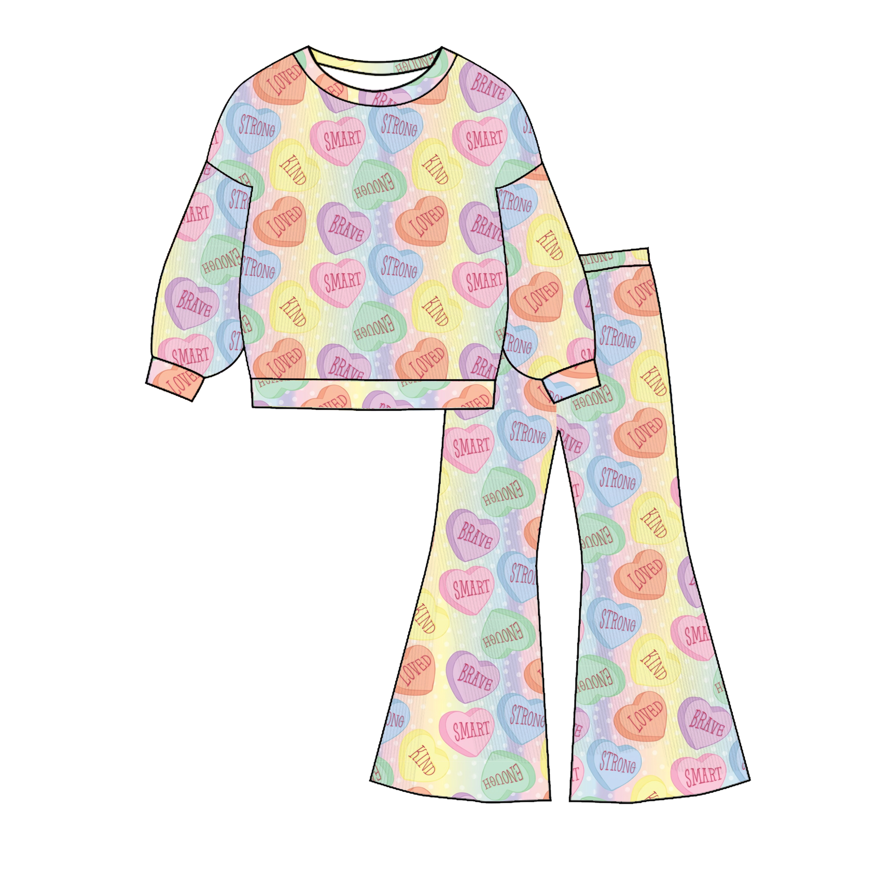 (Pre Order)Girls Valentine's Day Print Twill Sweatshirt Suit