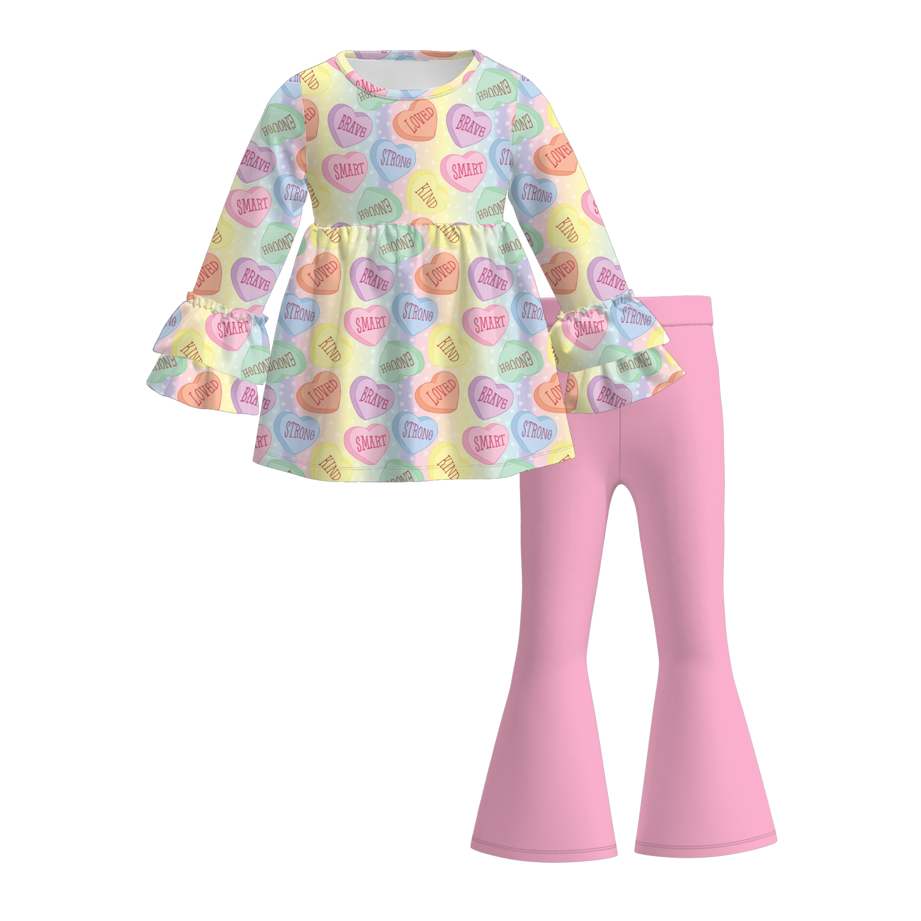 (Pre Order)Girls Valentine's Day Print Ruffle Outfit Set