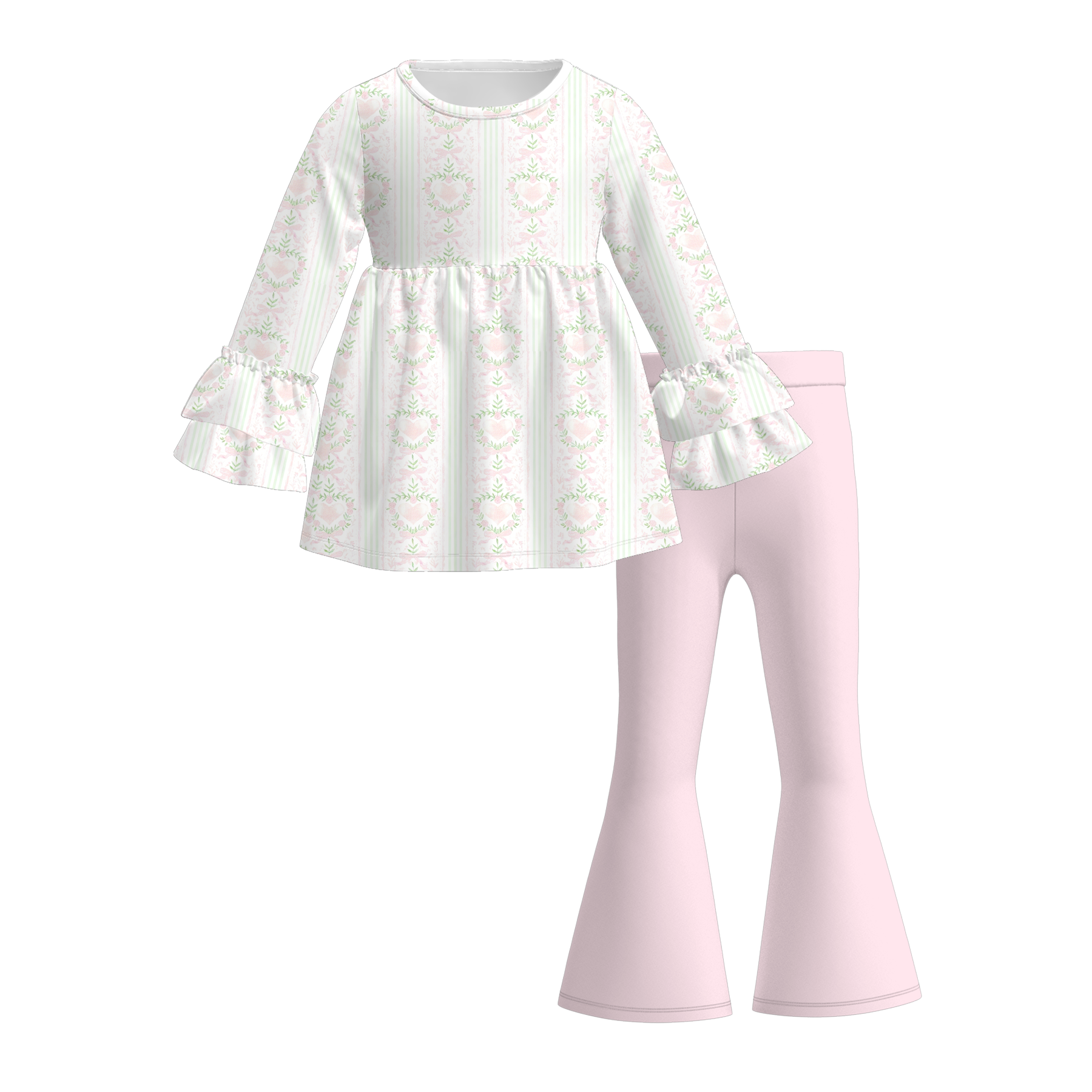 (Pre Order)Girls Valentine's Day Print Ruffle Outfit Set