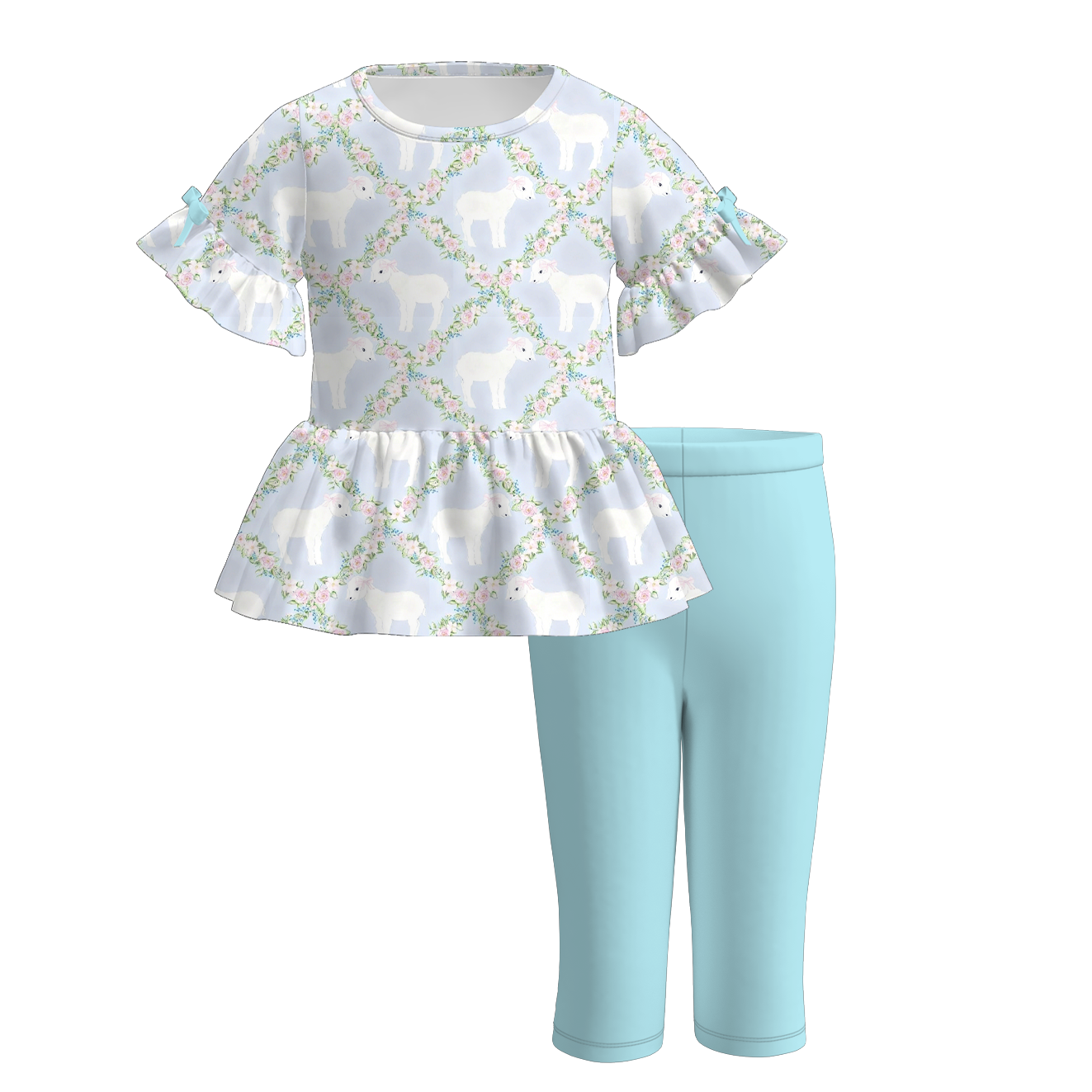 (Pre Order)Girls Easter Print Ruffle Outfit Set